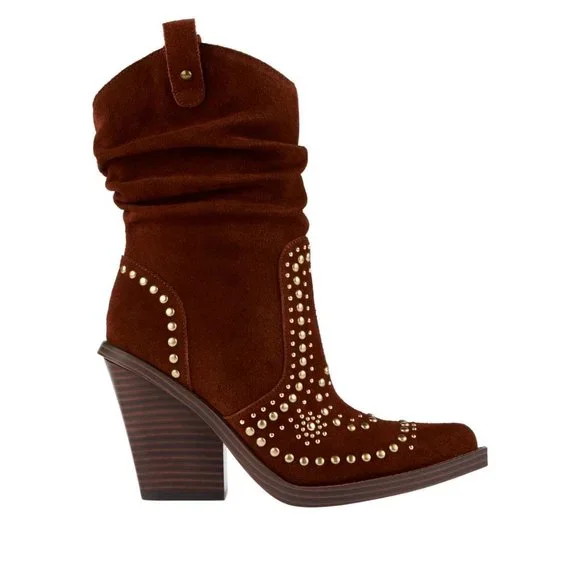 Brown Studded Western Boots Jessica Simpson LARNA Leather Suede NEW - Picture 5 of 6